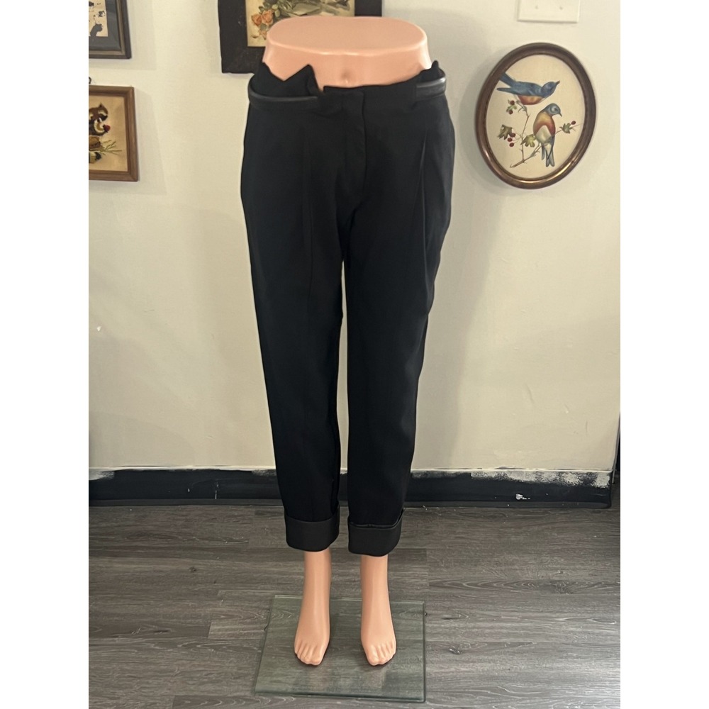 Alexander Wang Black Tailored Trousers Pants Leather Trim Cuffs and Belt Size 2